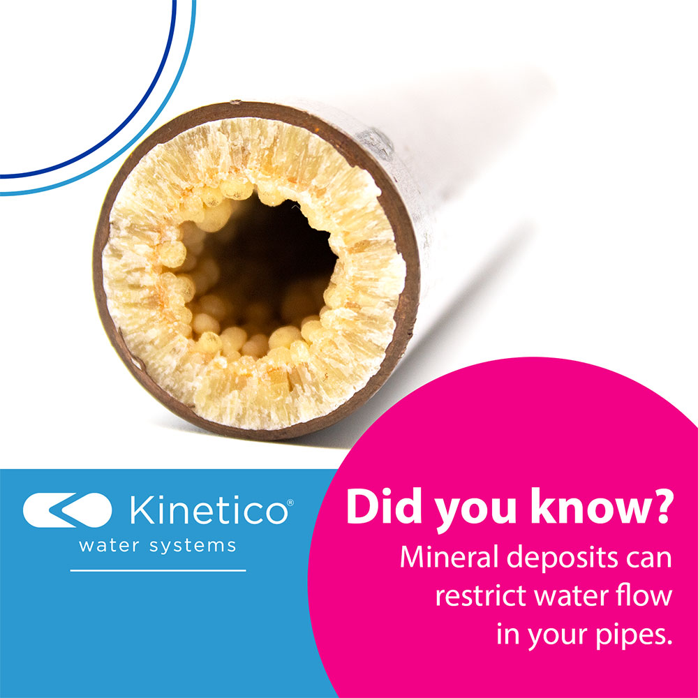 "Did you know?" graphic, reading "Mineral deposits can restrict water flow in your pipes."